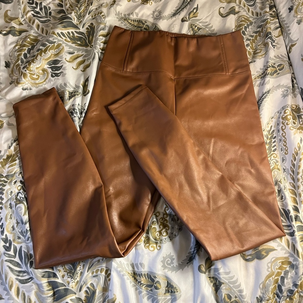LG Side of Fries tan pleather high waist pants